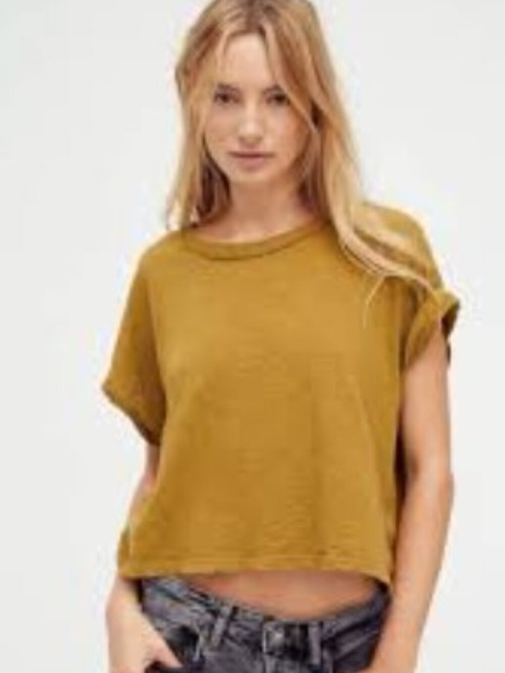 Free People We The Free Mustard Boxy Cropped Tee | Small